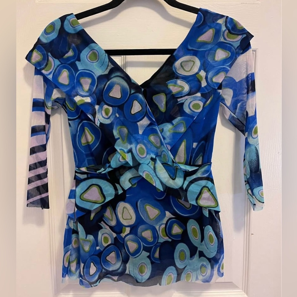 Elegant Blue and Green Women's Blouse